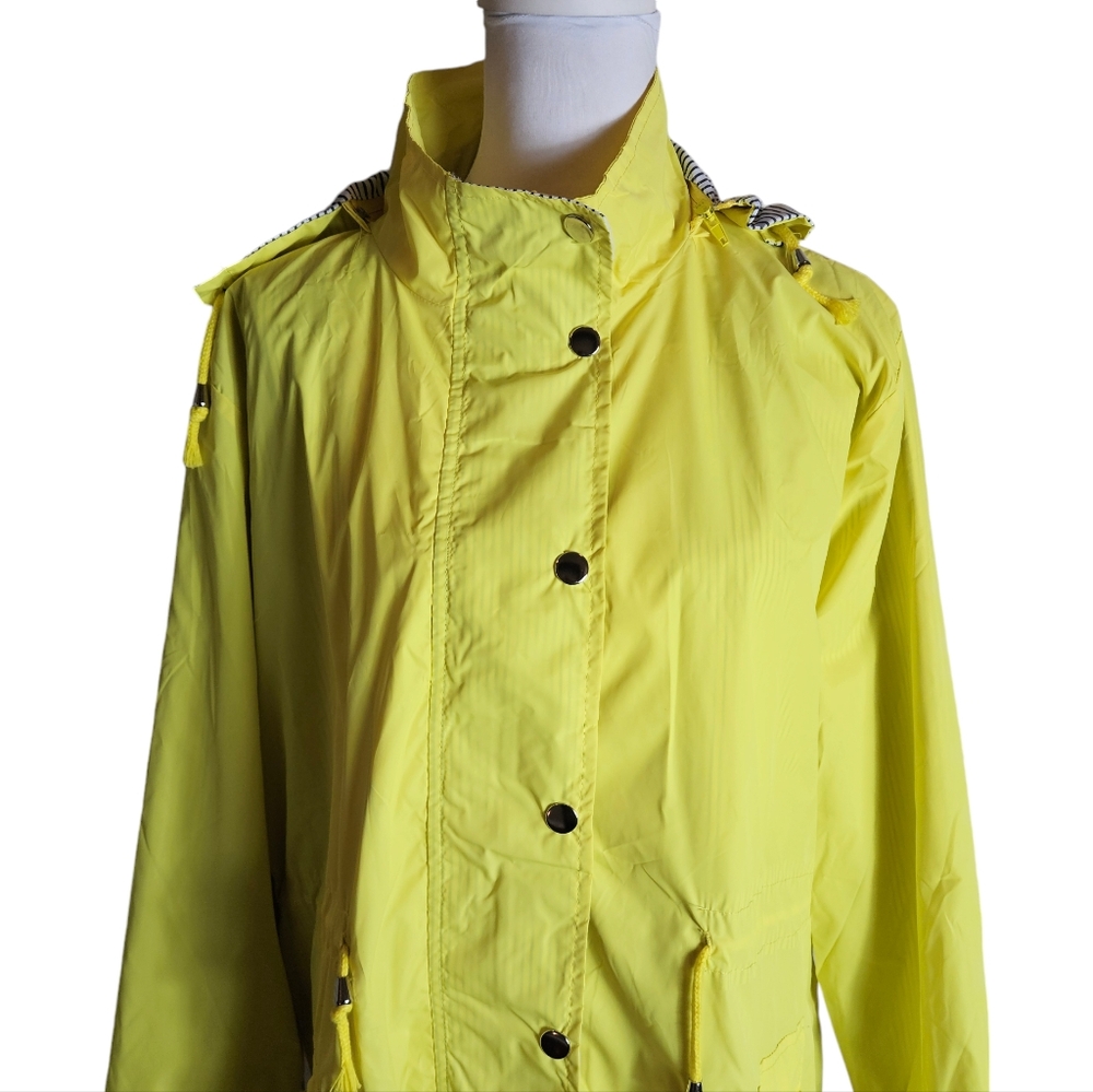 FISOUL Yellow Rain Coat Sz XXL Removable Hood Striped Lining Water-Resistant NWT - Picture 2 of 16